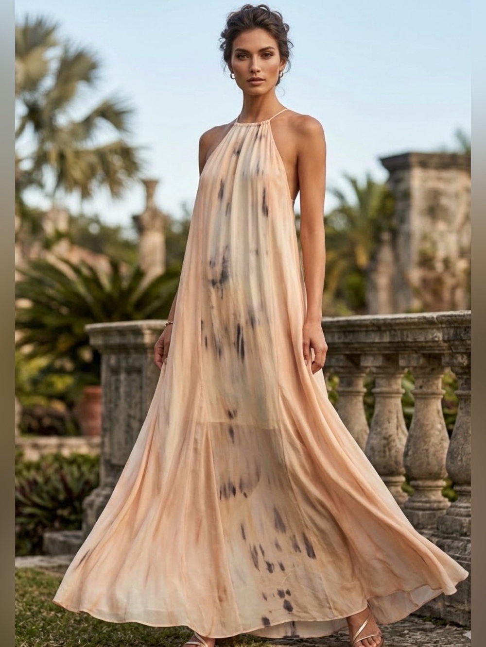 YBF Sheer Bohemian 70’s Whimsical Tie Dye Acid Wash Handcrafted Couture Dress